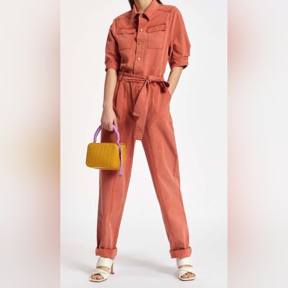 ESSENTIEL ANTWERP Bumpsuit Short Sleeve DUNGAREES In fire Orange. - Picture 1 of 16
